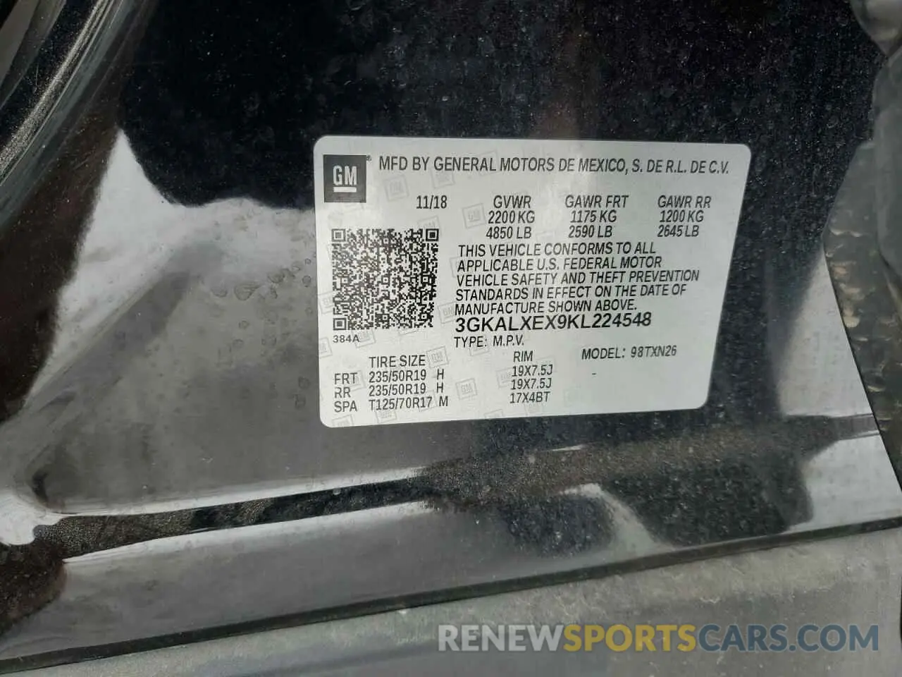 12 fotografías del automóvil dañado 3GKALXEX9KL224548 GMC TERRAIN 2019