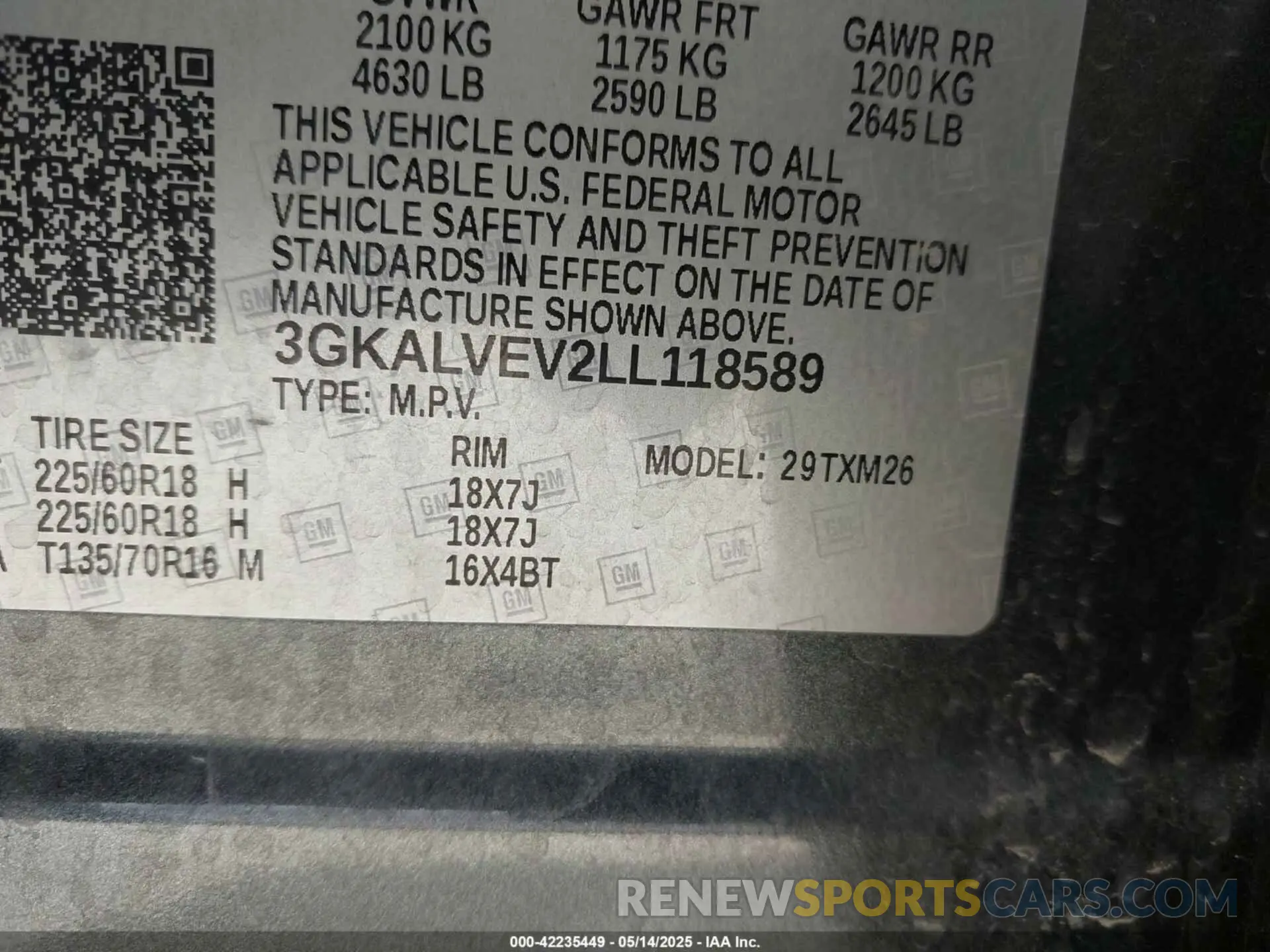 9 fotografías del automóvil dañado 3GKALVEV2LL118589 GMC TERRAIN 2020