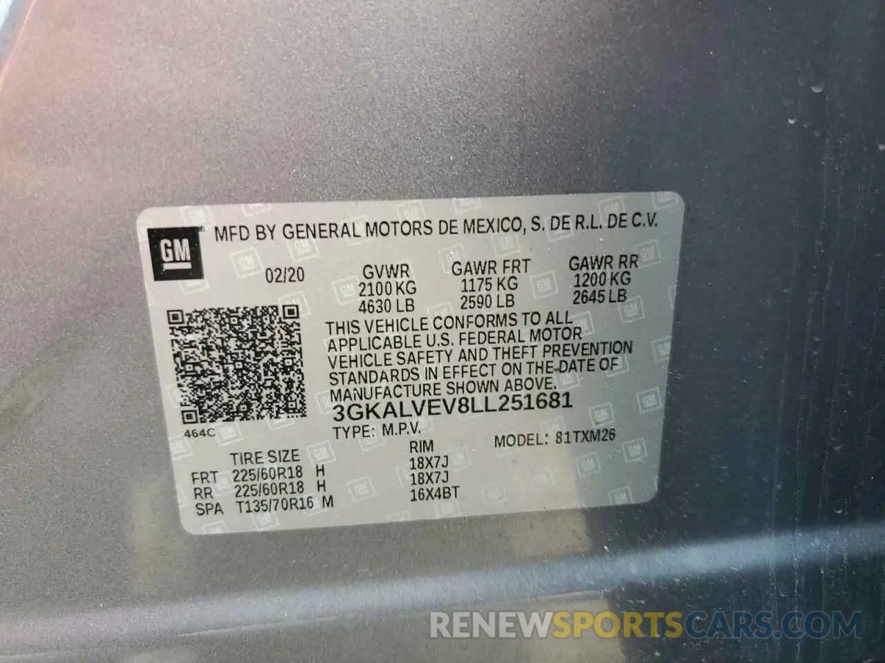14 fotografías del automóvil dañado 3GKALVEV8LL251681 GMC TERRAIN 2020