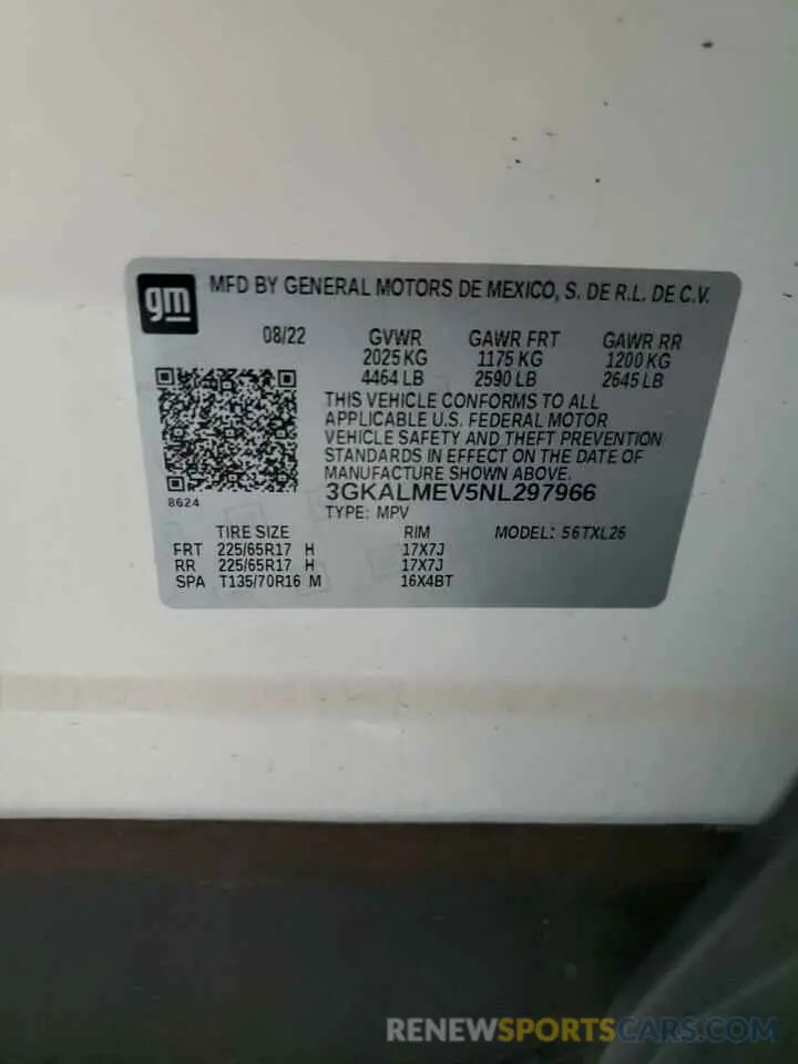 12 fotografías del automóvil dañado 3GKALMEV5NL297966 GMC TERRAIN 2022