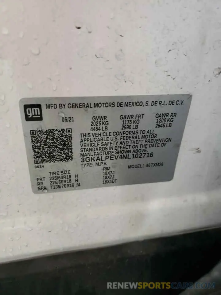 16 fotografías del automóvil dañado 3GKALPEV4NL102716 GMC TERRAIN 2022