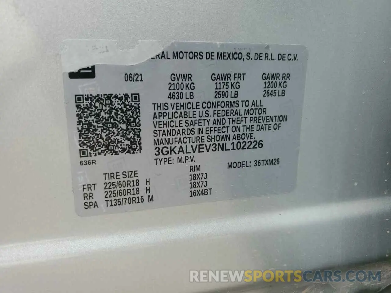 16 fotografías del automóvil dañado 3GKALVEV3NL102226 GMC TERRAIN 2022