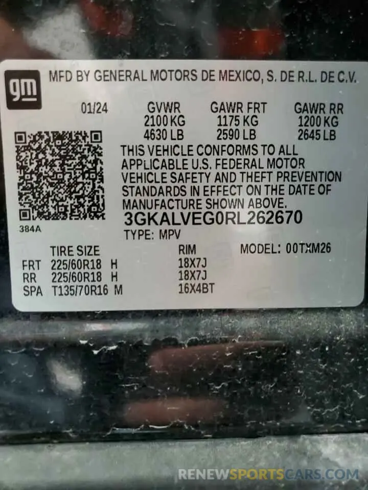 14 fotografías del automóvil dañado 3GKALVEG0RL262670 GMC TERRAIN 2024