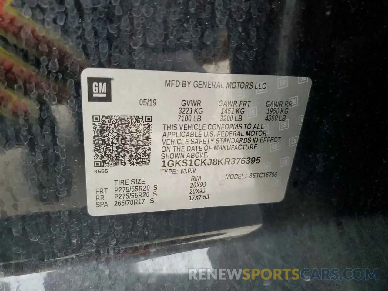 14 fotografías del automóvil dañado 1GKS1CKJ8KR376395 GMC YUKON 2019