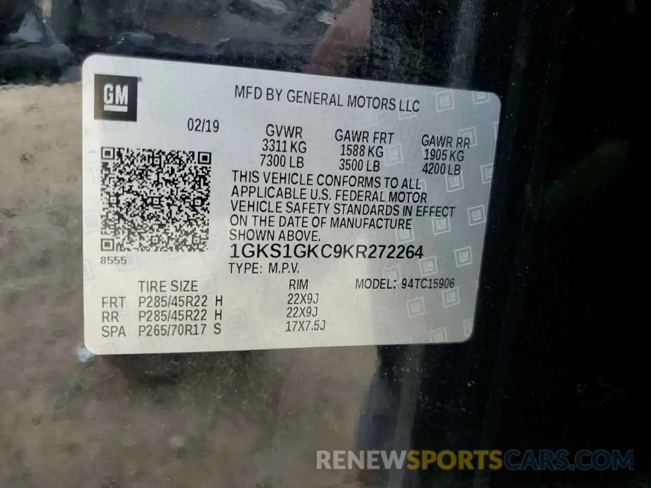 15 fotografías del automóvil dañado 1GKS1GKC9KR272264 GMC YUKON 2019
