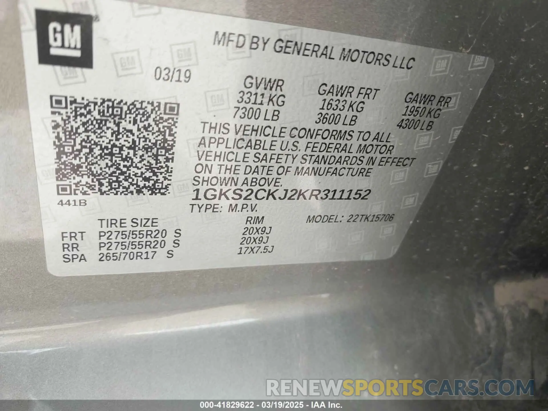 9 fotografías del automóvil dañado 1GKS2CKJ2KR311152 GMC YUKON 2019