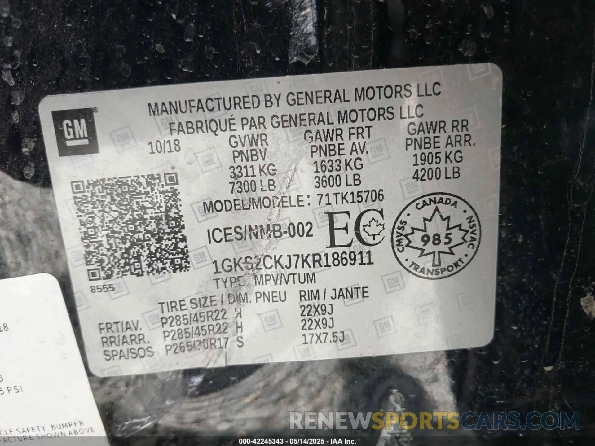9 fotografías del automóvil dañado 1GKS2CKJ7KR186911 GMC YUKON 2019