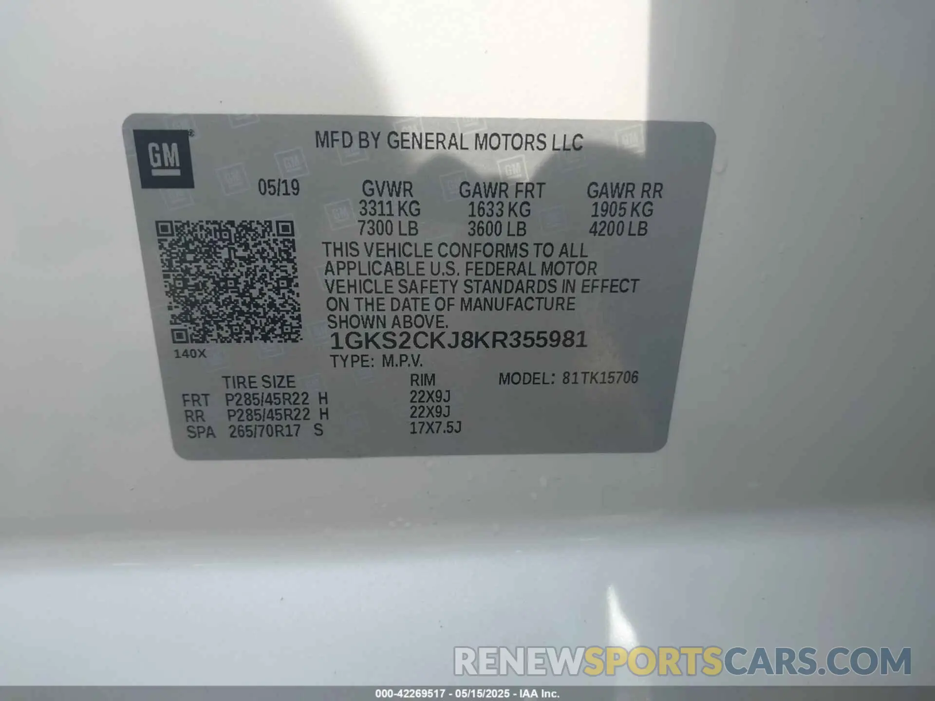 9 fotografías del automóvil dañado 1GKS2CKJ8KR355981 GMC YUKON 2019