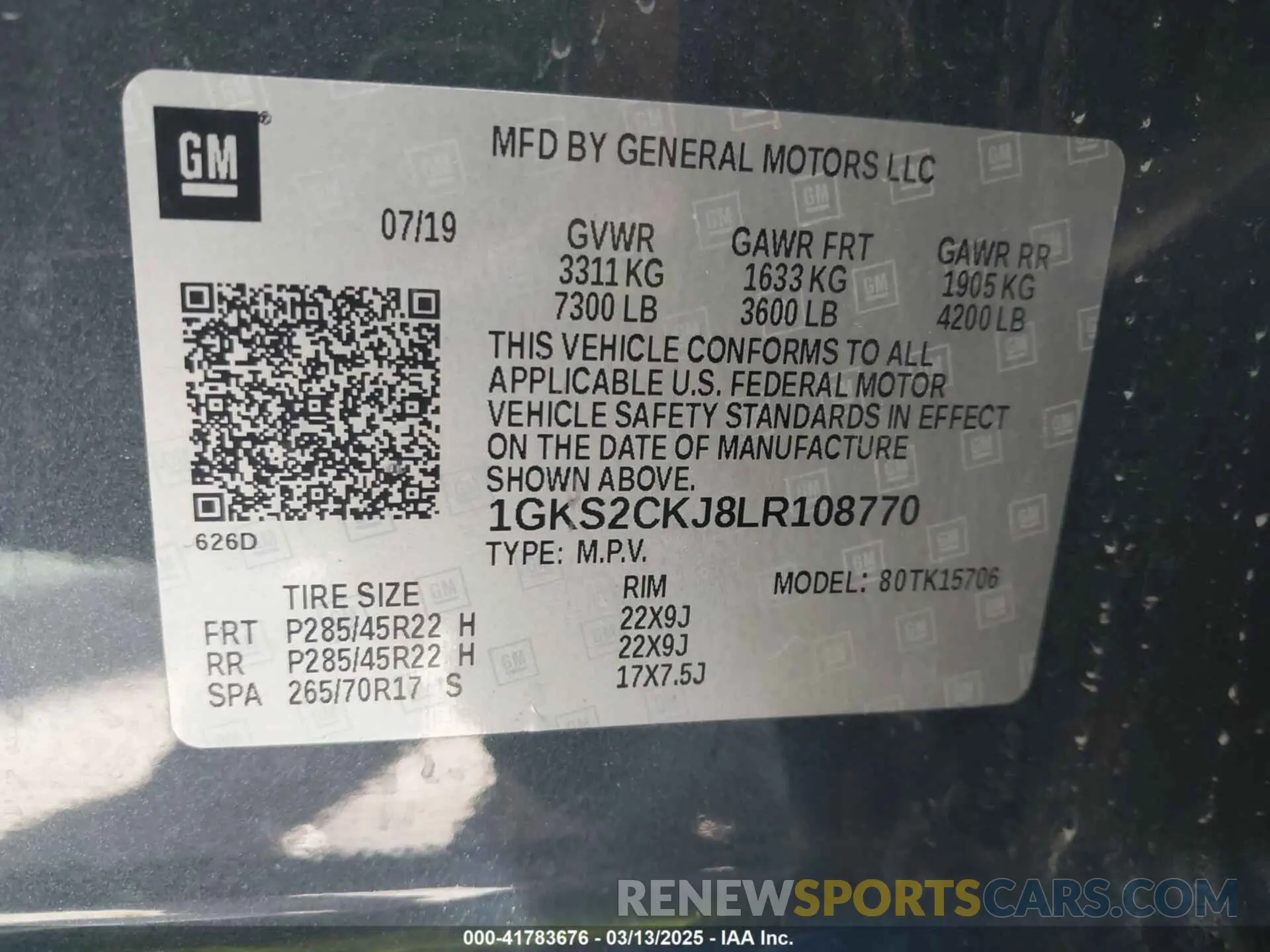 9 fotografías del automóvil dañado 1GKS2CKJ8LR108770 GMC YUKON 2020