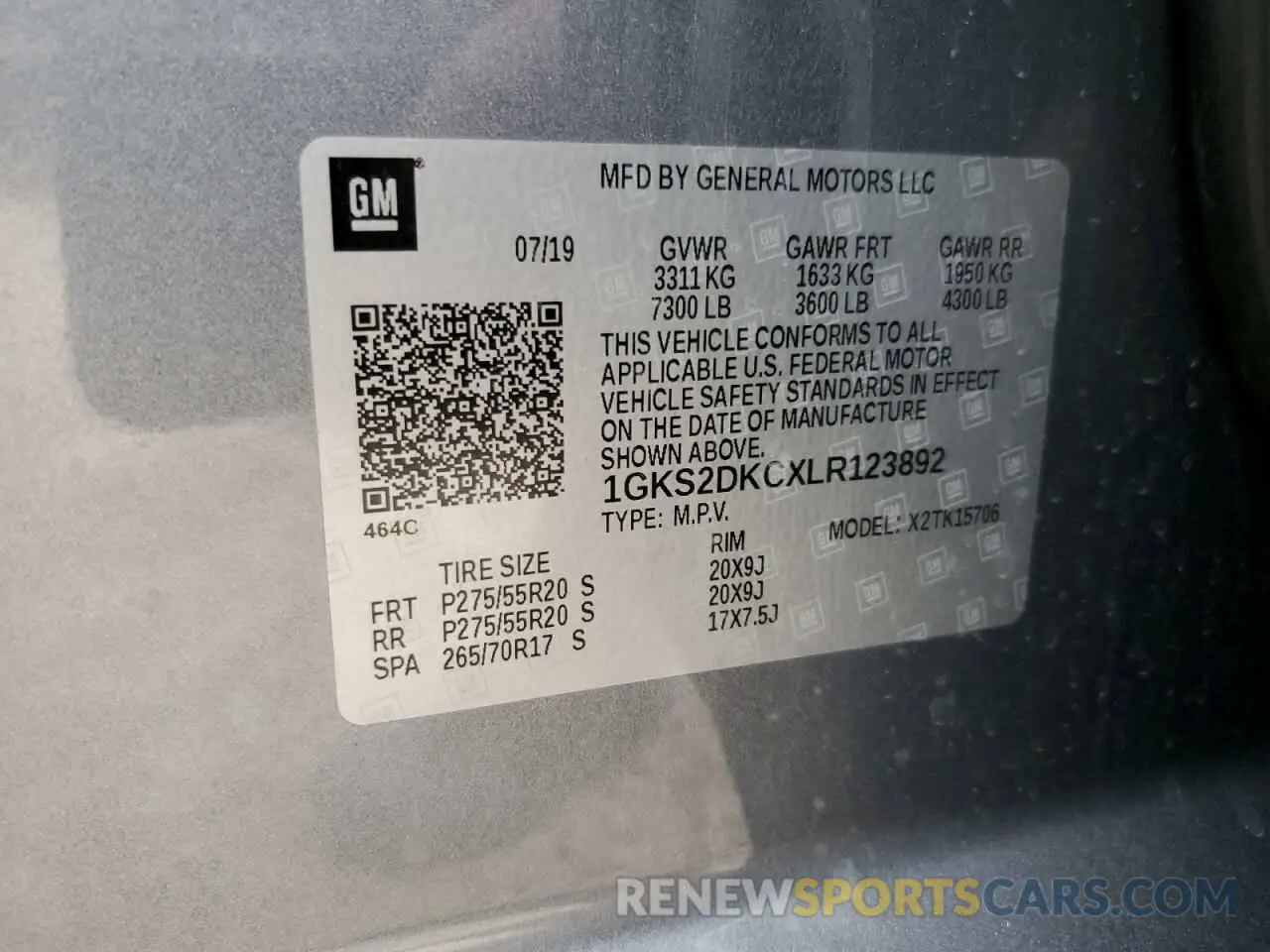 13 fotografías del automóvil dañado 1GKS2DKCXLR123892 GMC YUKON 2020