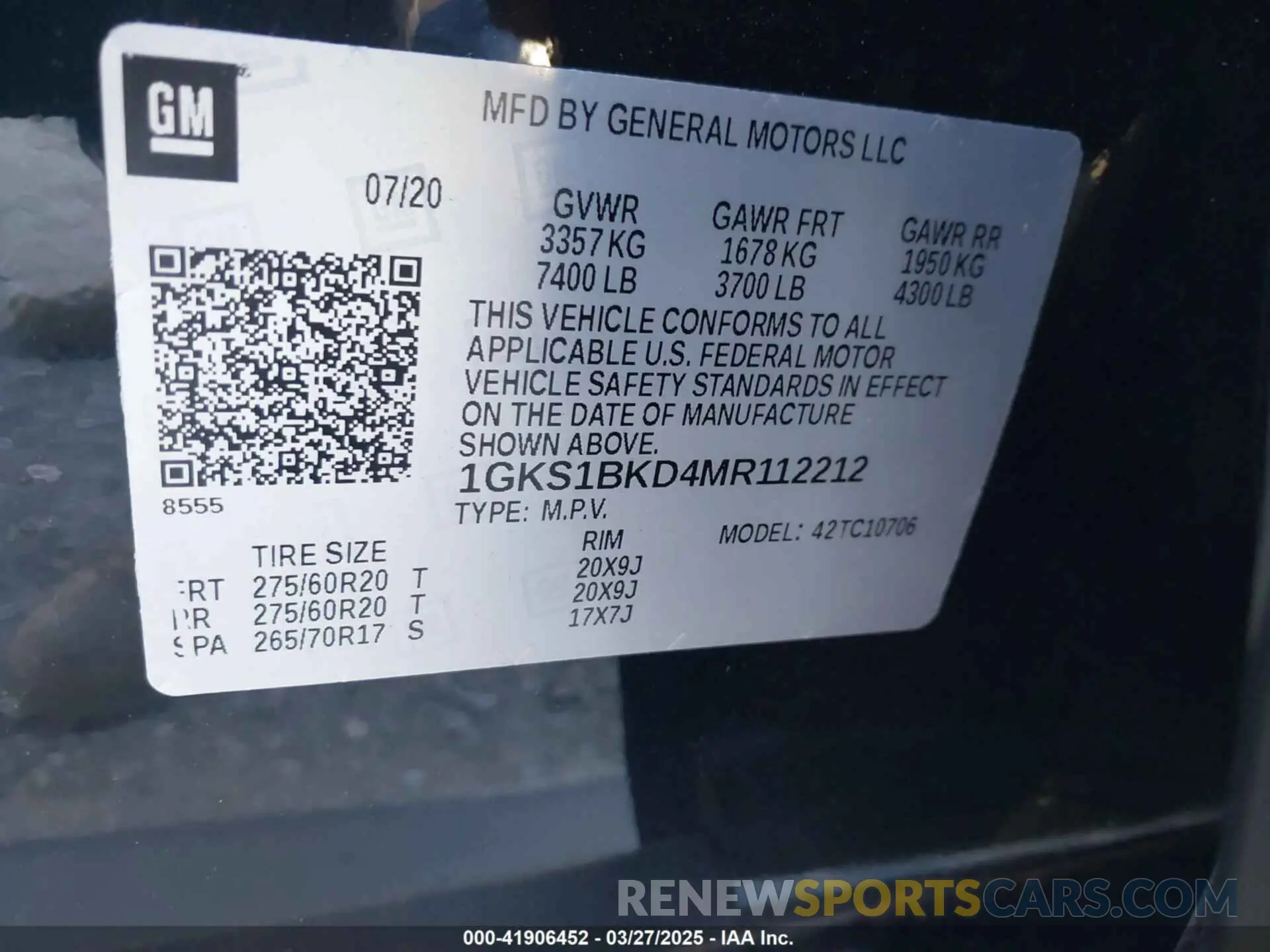 9 fotografías del automóvil dañado 1GKS1BKD4MR112212 GMC YUKON 2021