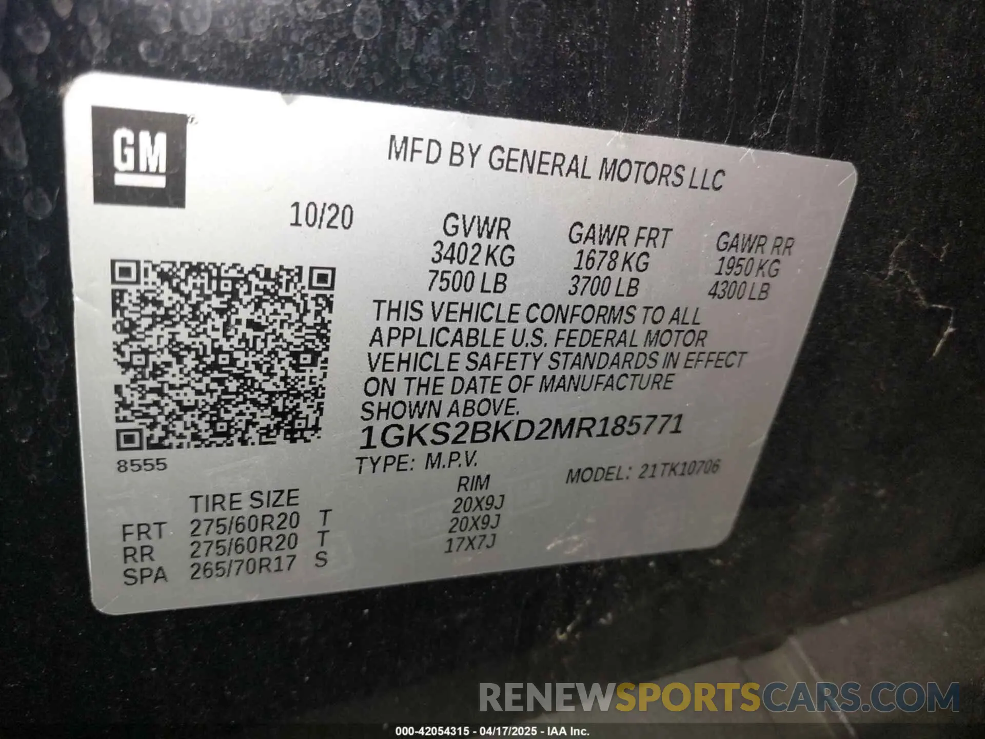 9 fotografías del automóvil dañado 1GKS2BKD2MR185771 GMC YUKON 2021