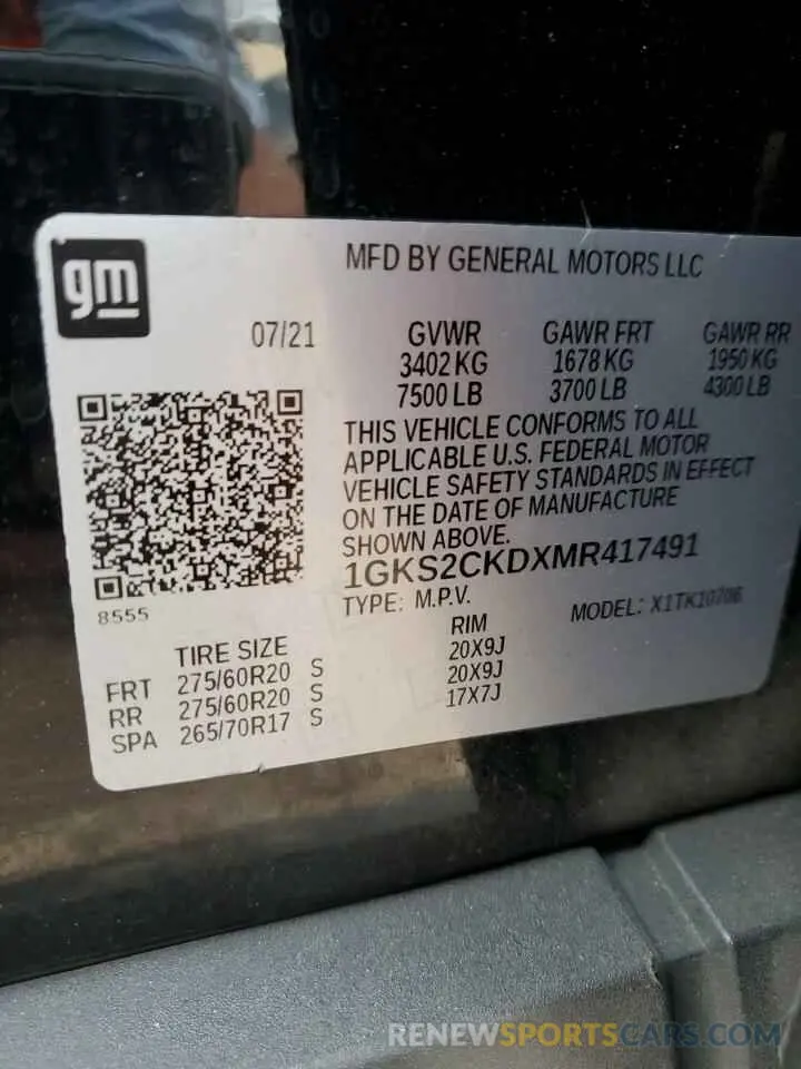 13 fotografías del automóvil dañado 1GKS2CKDXMR417491 GMC YUKON 2021