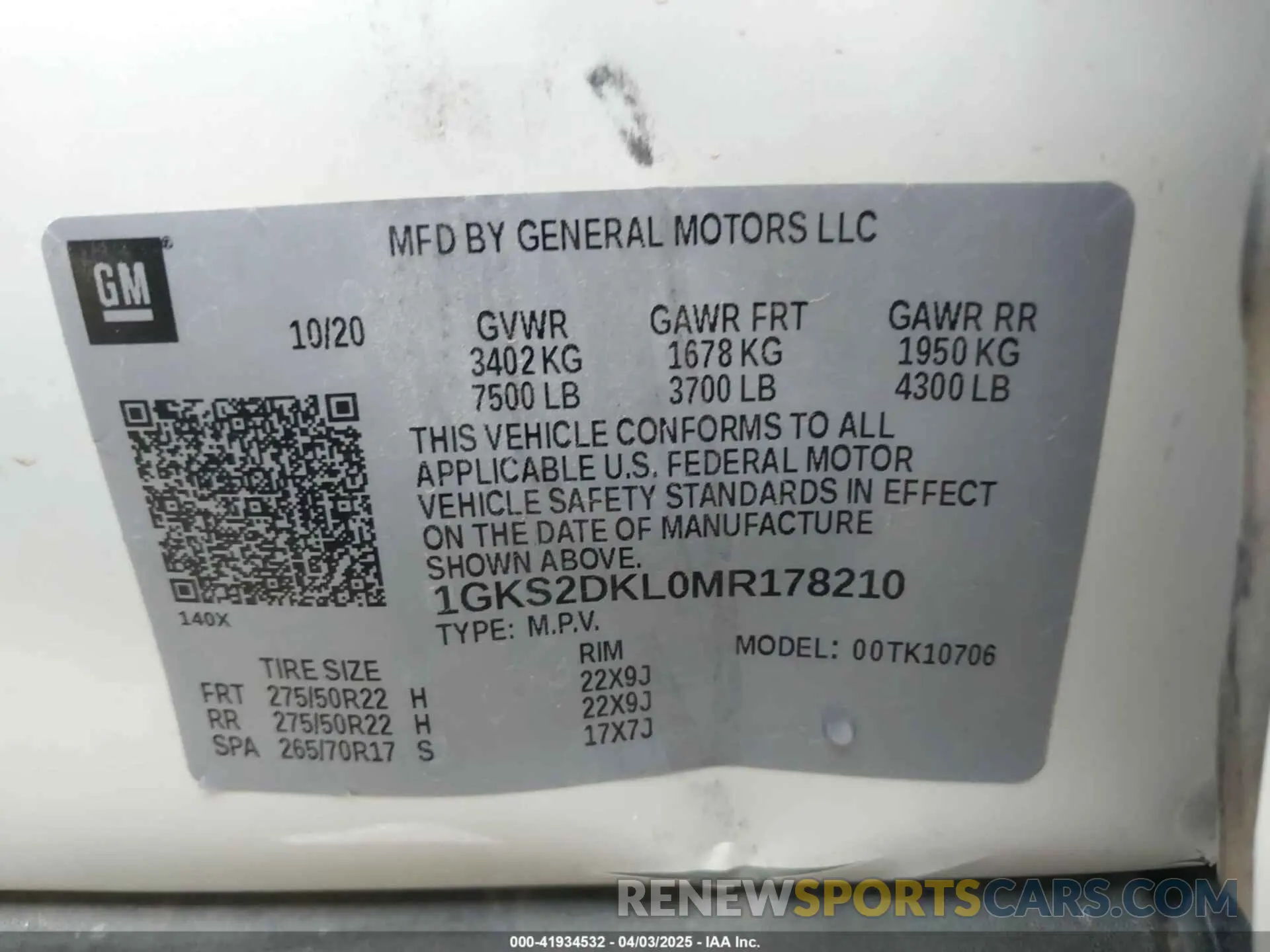 9 fotografías del automóvil dañado 1GKS2DKL0MR178210 GMC YUKON 2021