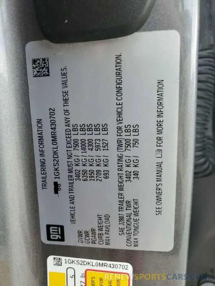 13 fotografías del automóvil dañado 1GKS2DKL0MR430702 GMC YUKON 2021