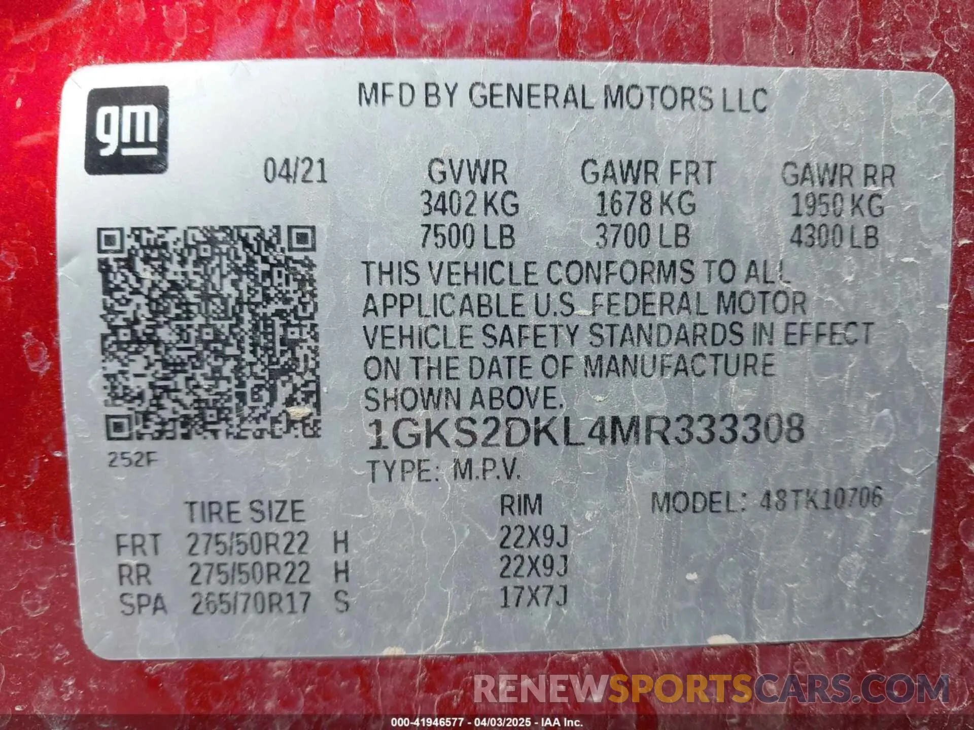 9 fotografías del automóvil dañado 1GKS2DKL4MR333308 GMC YUKON 2021