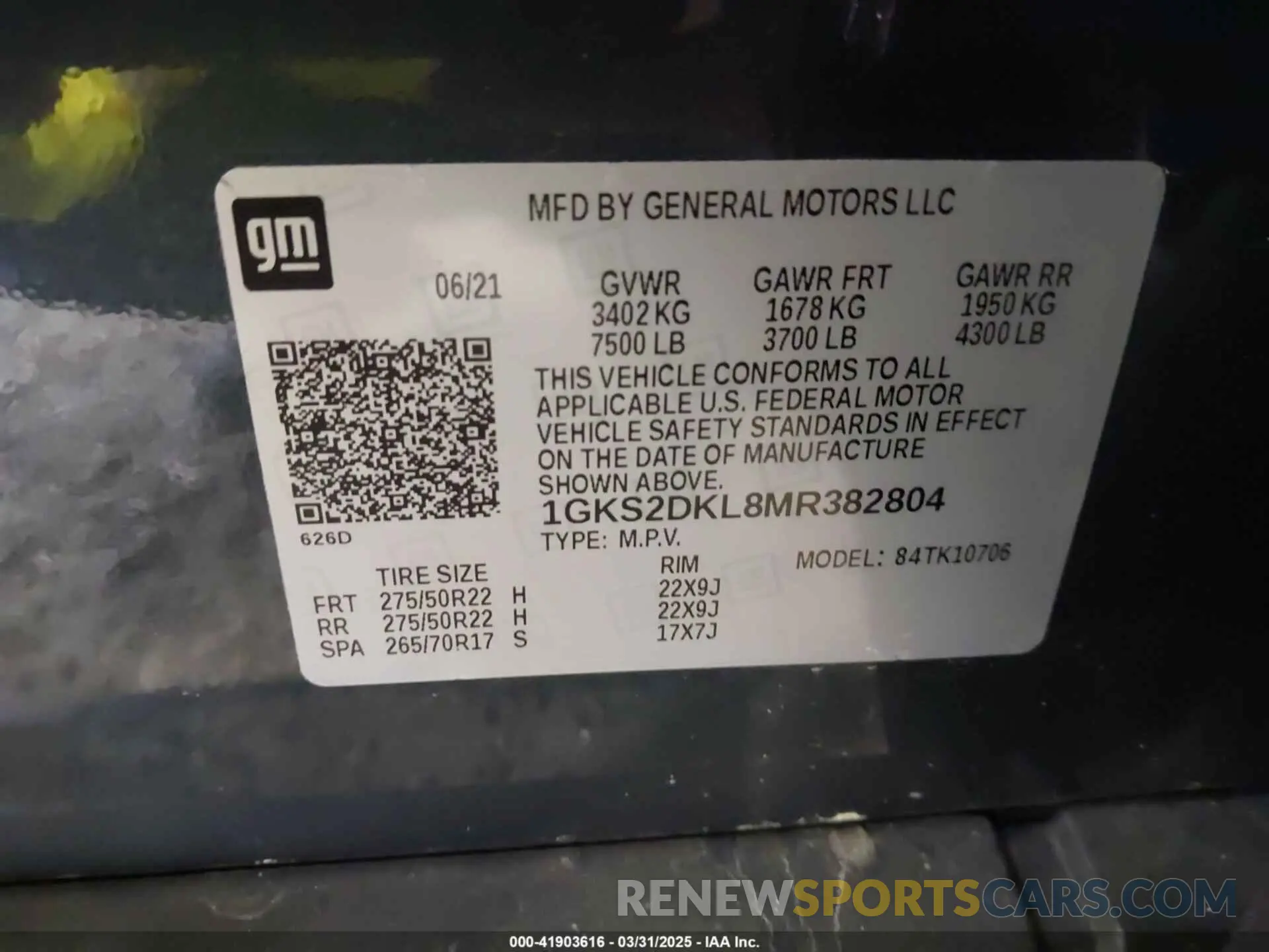 9 fotografías del automóvil dañado 1GKS2DKL8MR382804 GMC YUKON 2021