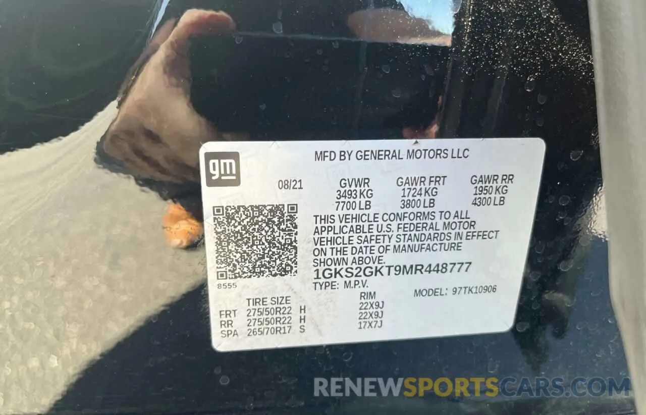 10 fotografías del automóvil dañado 1GKS2GKT9MR448777 GMC YUKON 2021
