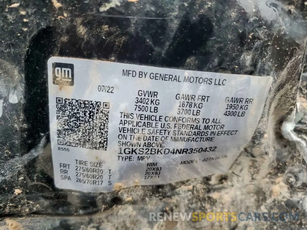14 fotografías del automóvil dañado 1GKS2BKD4NR350432 GMC YUKON 2022