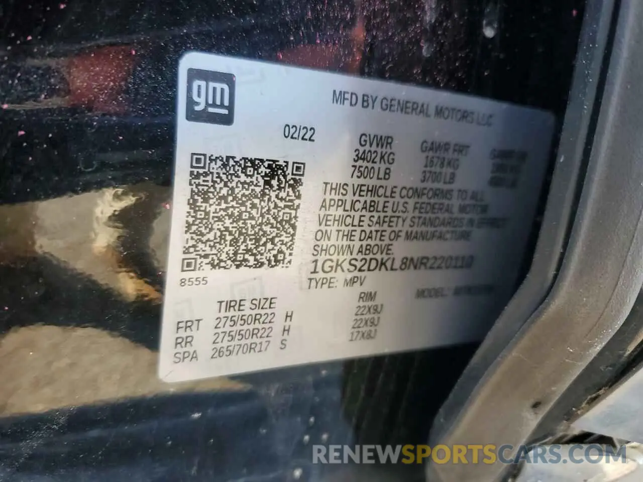 14 fotografías del automóvil dañado 1GKS2DKL8NR220110 GMC YUKON 2022