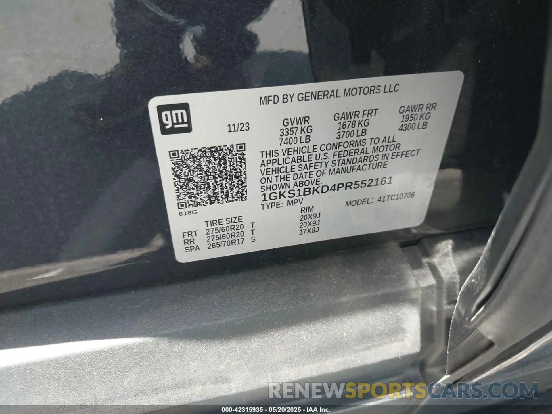 9 fotografías del automóvil dañado 1GKS1BKD4PR552161 GMC YUKON 2023