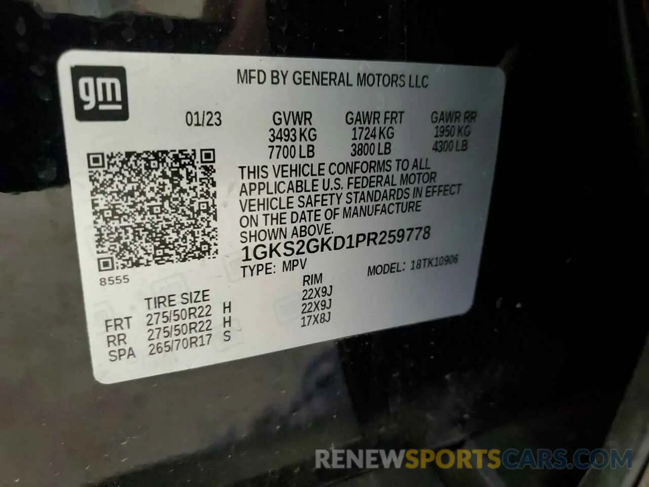 13 fotografías del automóvil dañado 1GKS2GKD1PR259778 GMC YUKON 2023