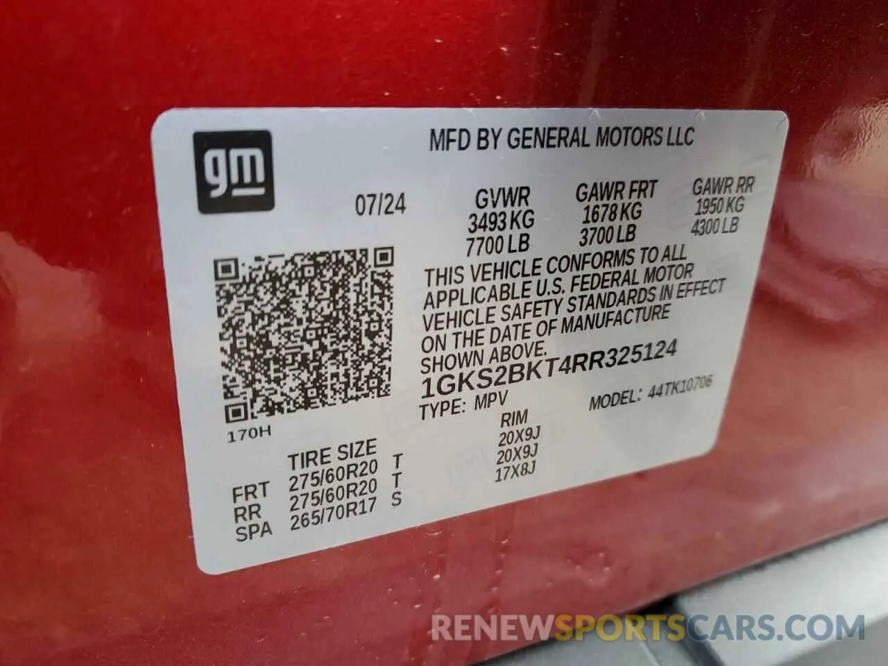 13 fotografías del automóvil dañado 1GKS2BKT4RR325124 GMC YUKON 2024