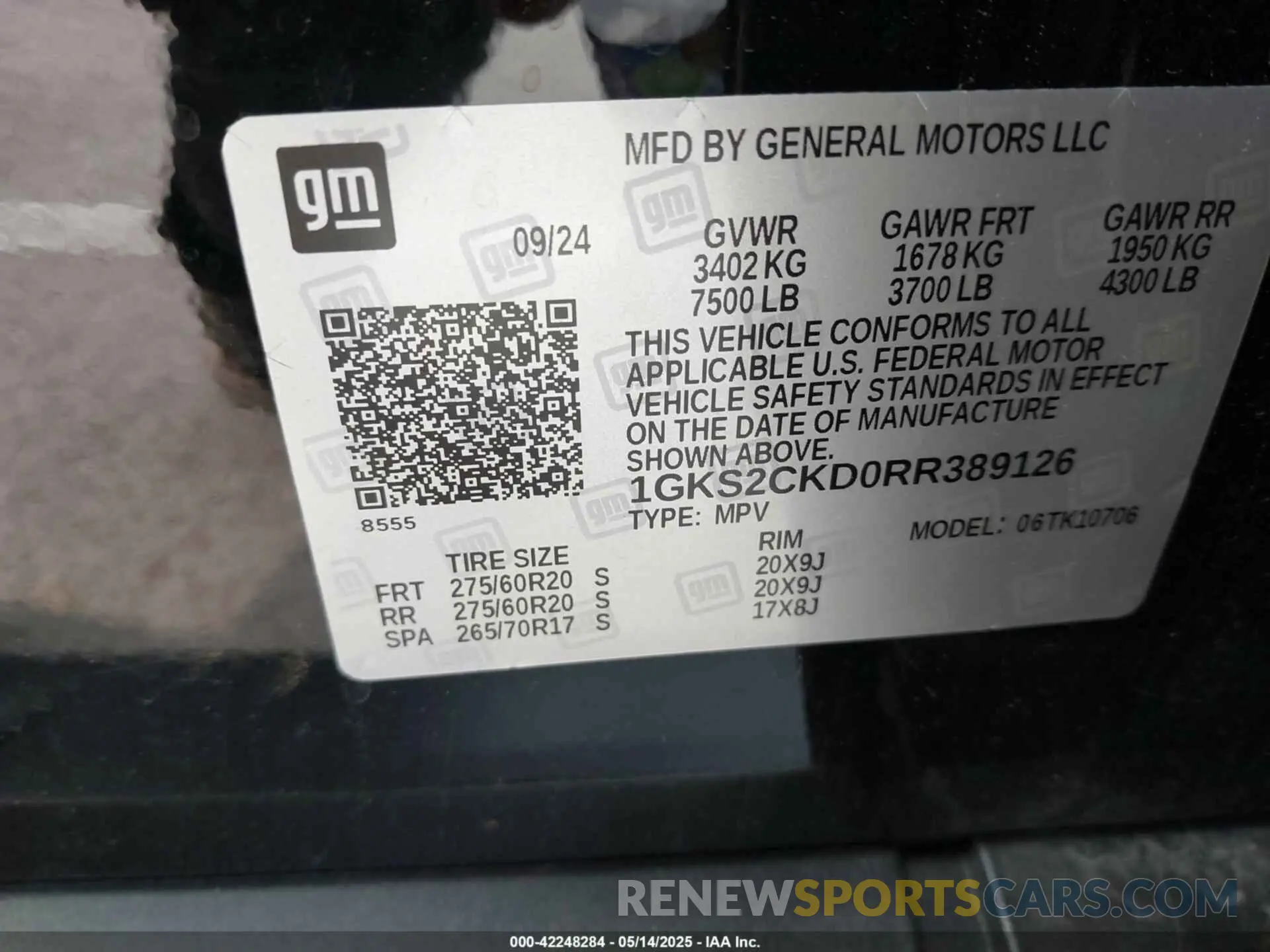 9 fotografías del automóvil dañado 1GKS2CKD0RR389126 GMC YUKON 2024