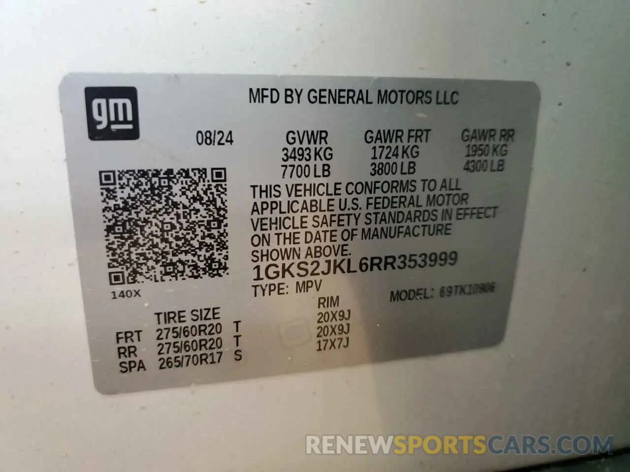 14 fotografías del automóvil dañado 1GKS2JKL6RR353999 GMC YUKON 2024