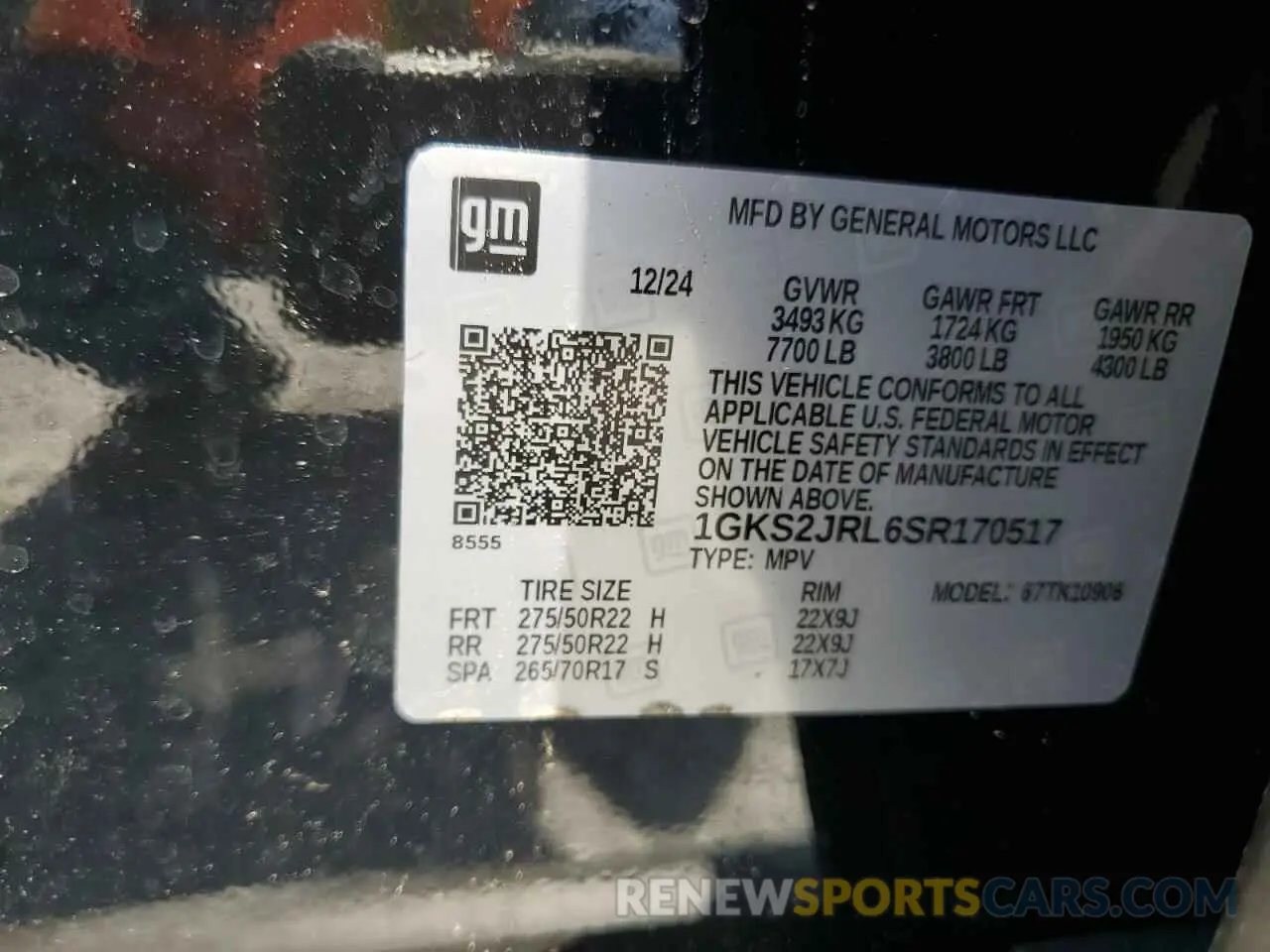 13 fotografías del automóvil dañado 1GKS2JRL6SR170517 GMC YUKON 2025