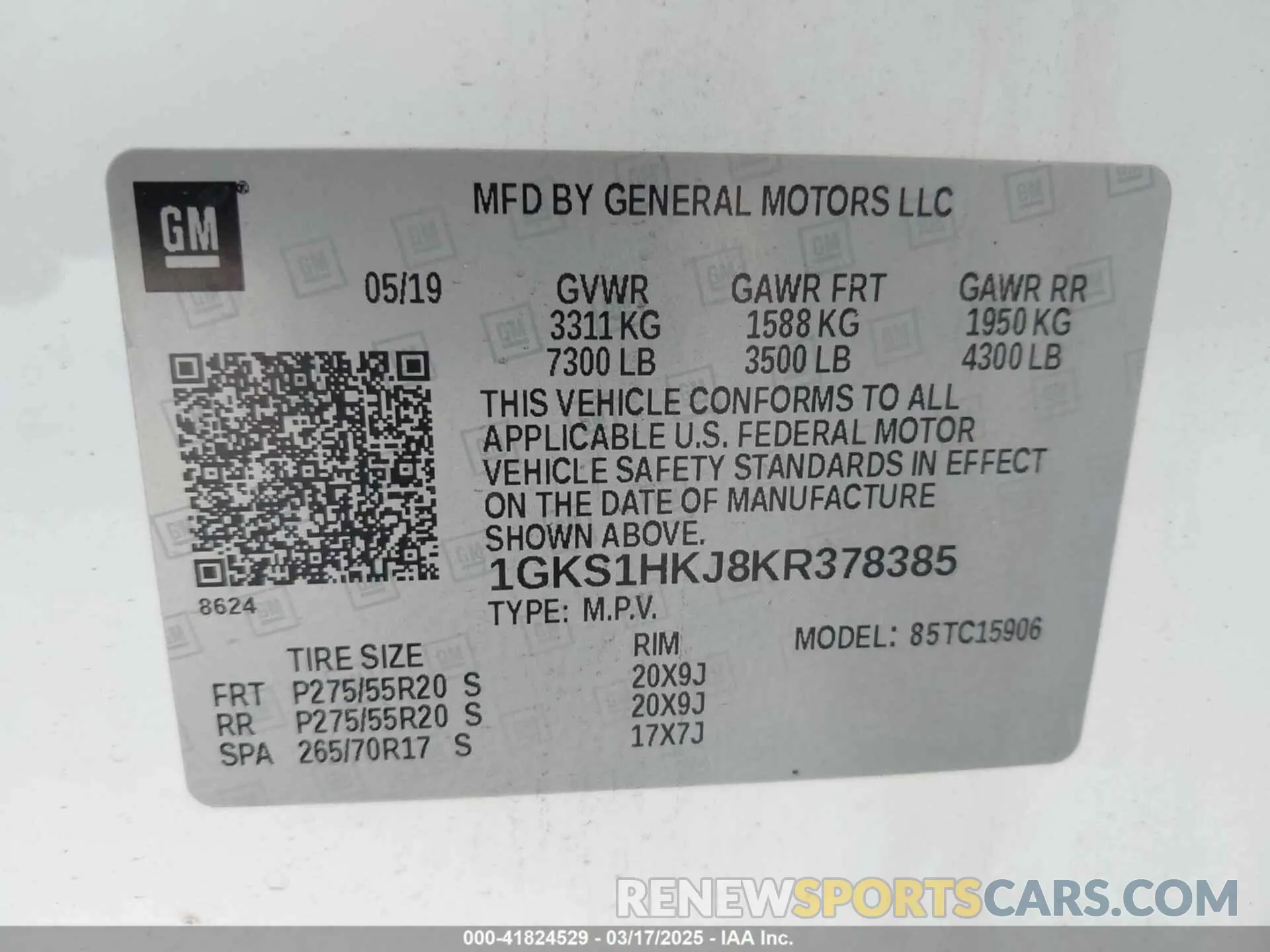 9 fotografías del automóvil dañado 1GKS1HKJ8KR378385 GMC YUKON XL 2019