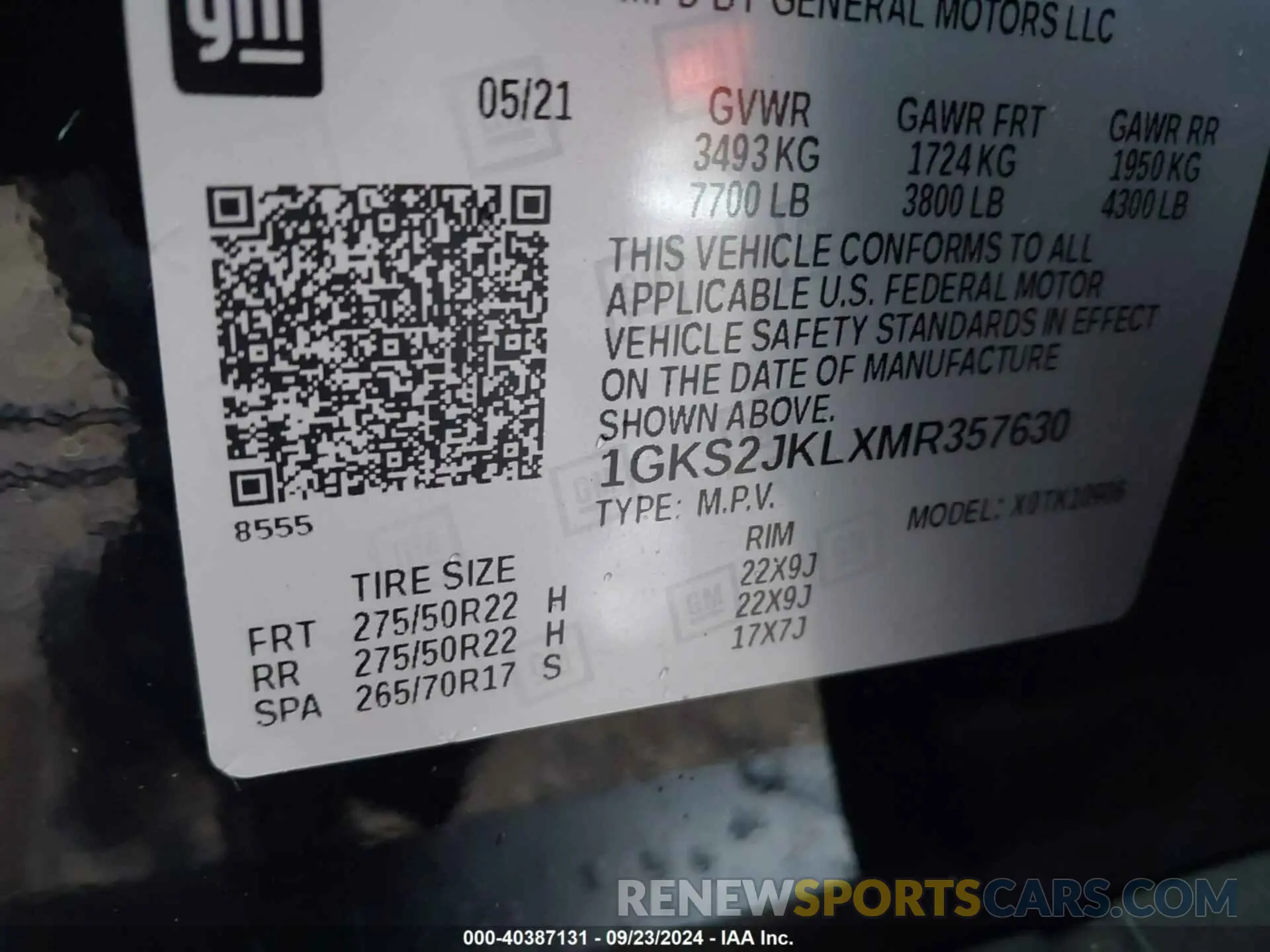 9 fotografías del automóvil dañado 1GKS2JKLXMR357630 GMC YUKON XL 2021
