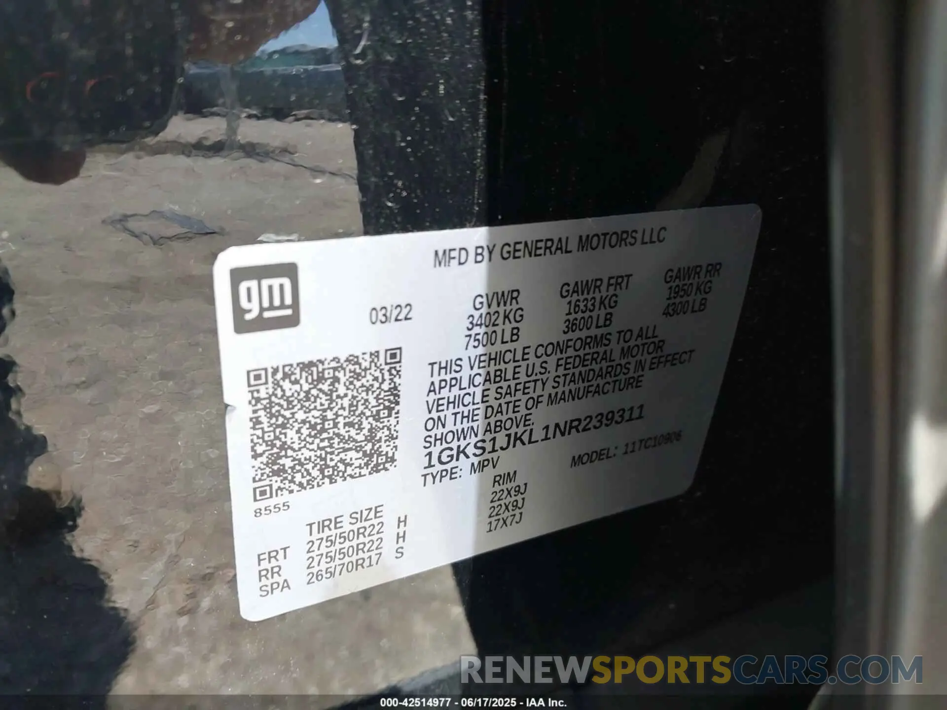 9 fotografías del automóvil dañado 1GKS1JKL1NR239311 GMC YUKON XL 2022