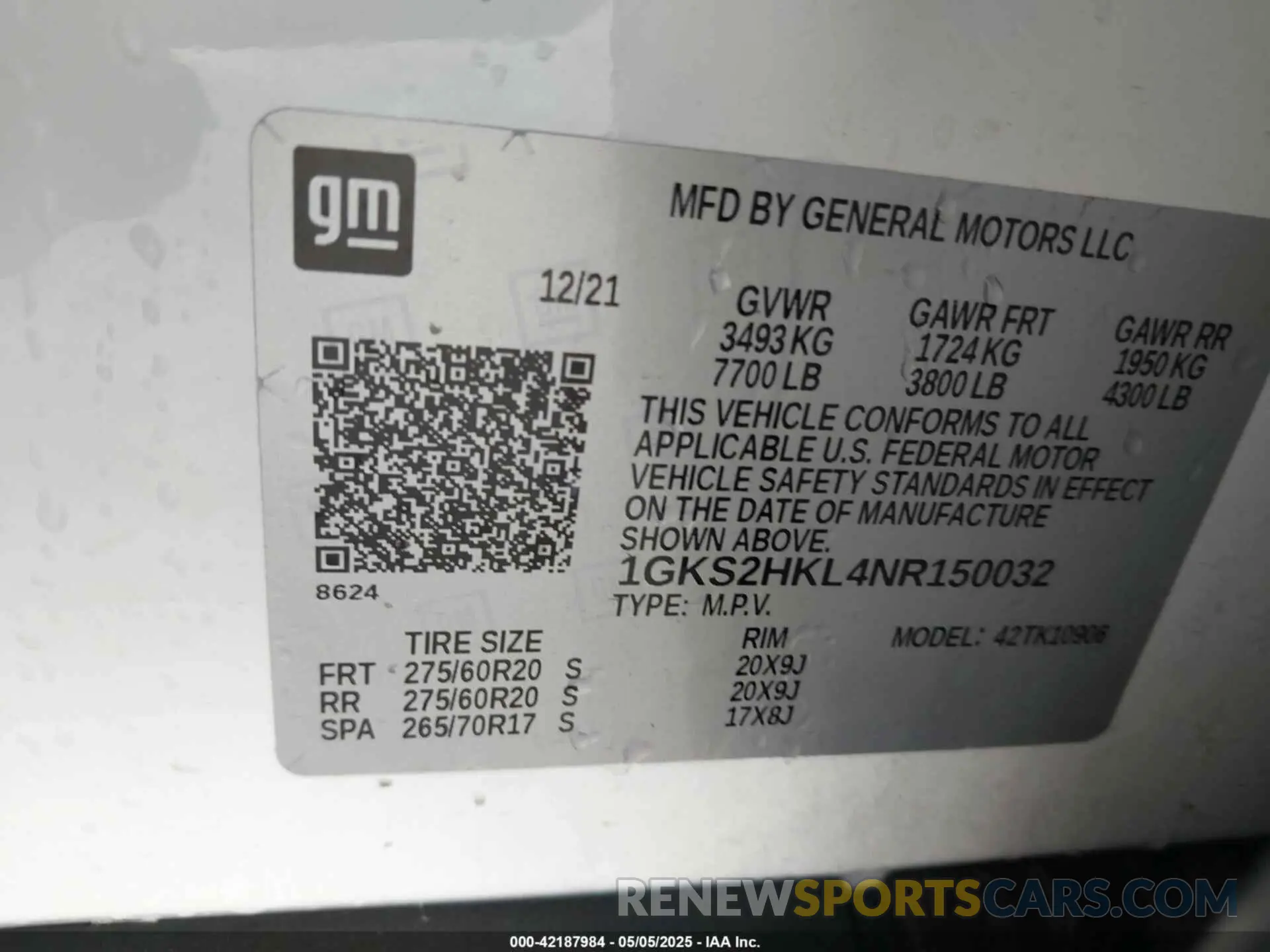 9 fotografías del automóvil dañado 1GKS2HKL4NR150032 GMC YUKON XL 2022