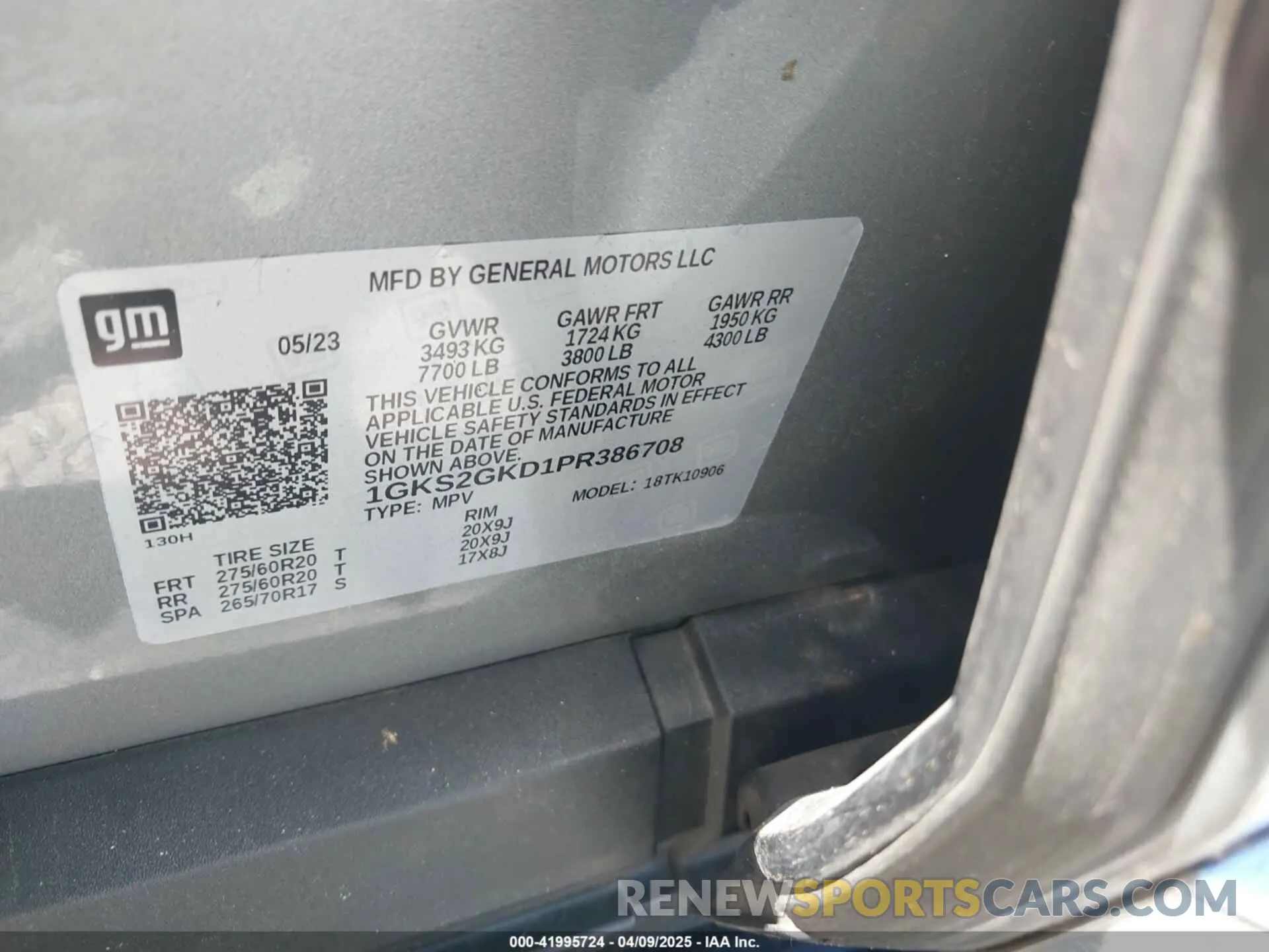 9 fotografías del automóvil dañado 1GKS2GKD1PR386708 GMC YUKON XL 2023