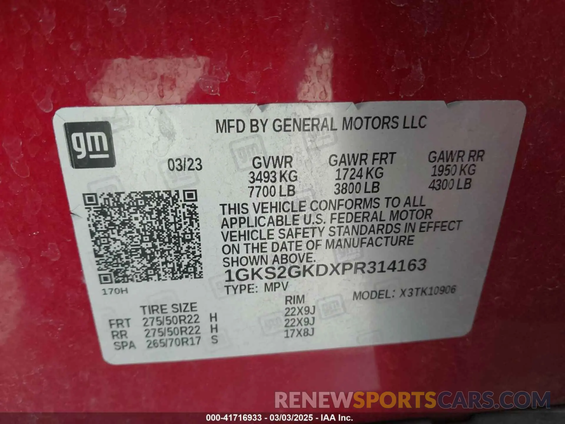 9 fotografías del automóvil dañado 1GKS2GKDXPR314163 GMC YUKON XL 2023