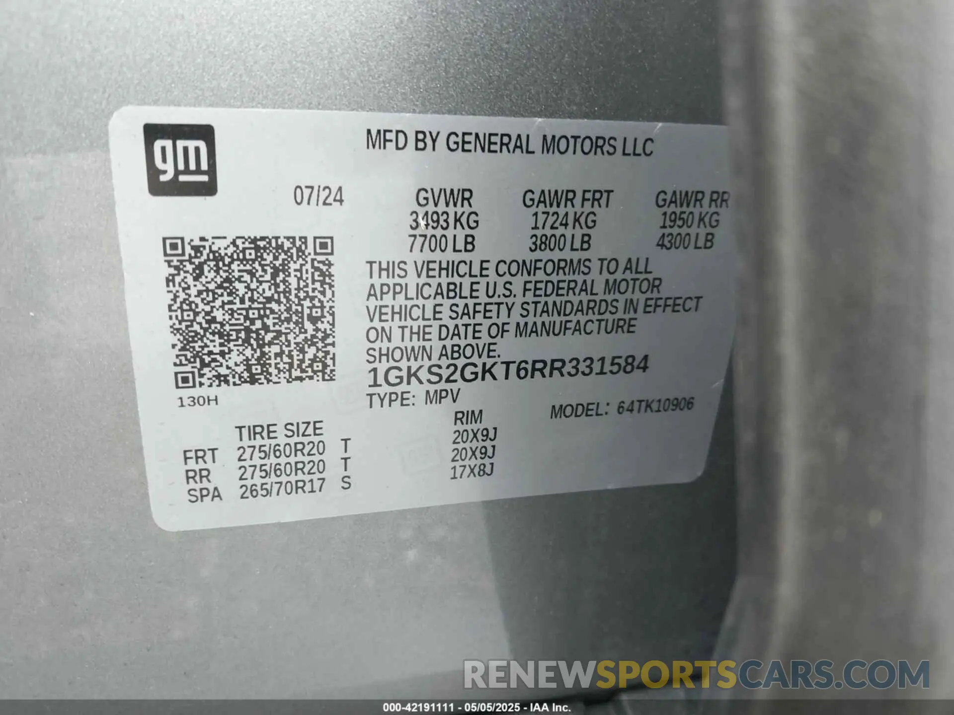 9 fotografías del automóvil dañado 1GKS2GKT6RR331584 GMC YUKON XL 2024