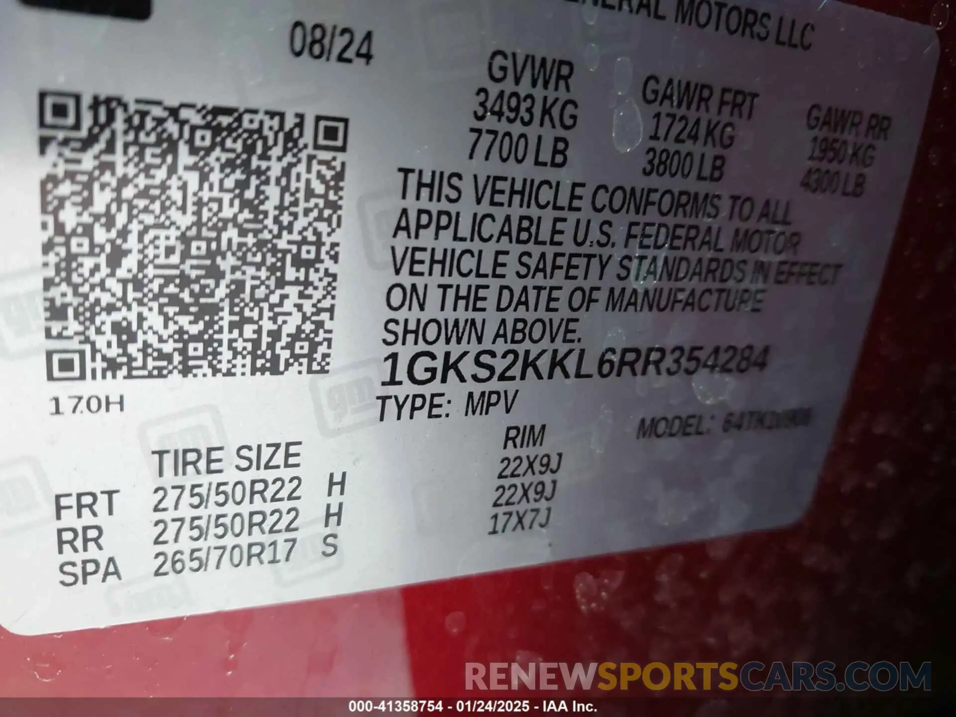 9 fotografías del automóvil dañado 1GKS2KKL6RR354284 GMC YUKON XL 2024