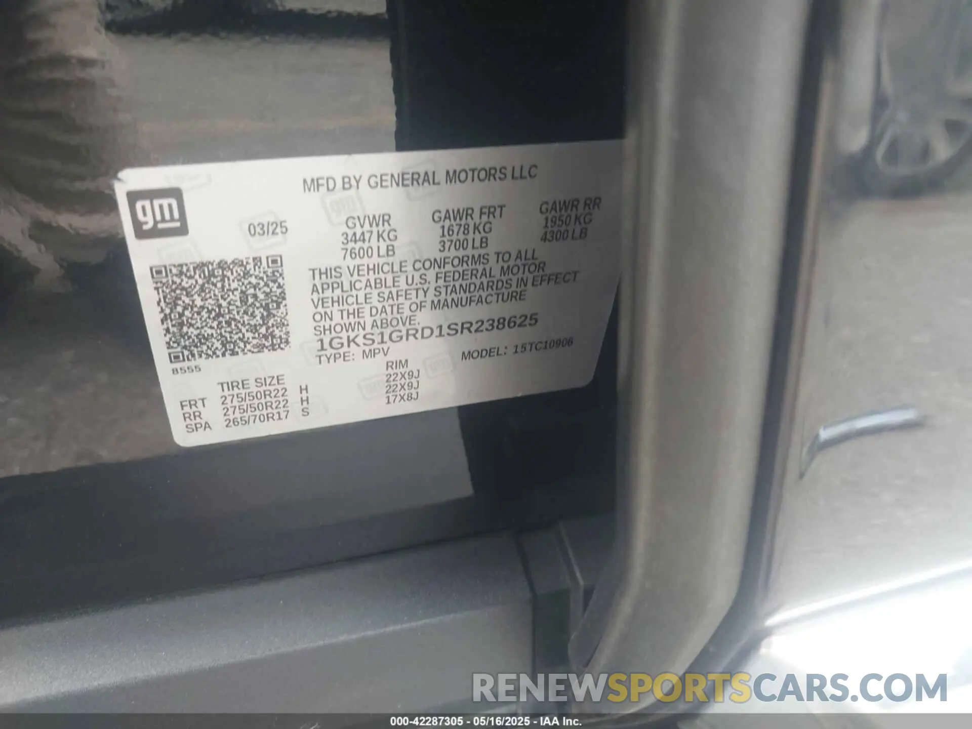 9 fotografías del automóvil dañado 1GKS1GRD1SR238625 GMC YUKON XL 2025