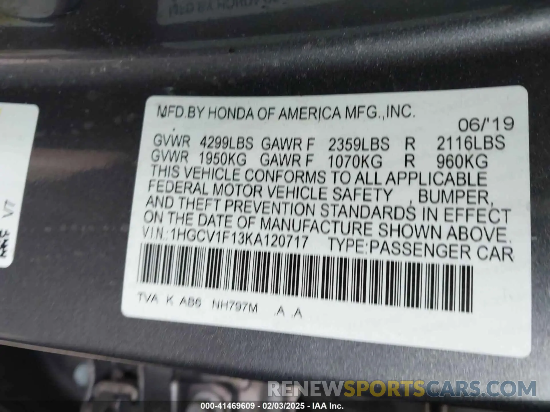 9 fotografías del automóvil dañado 1HGCV1F13KA120717 HONDA ACCORD 2019