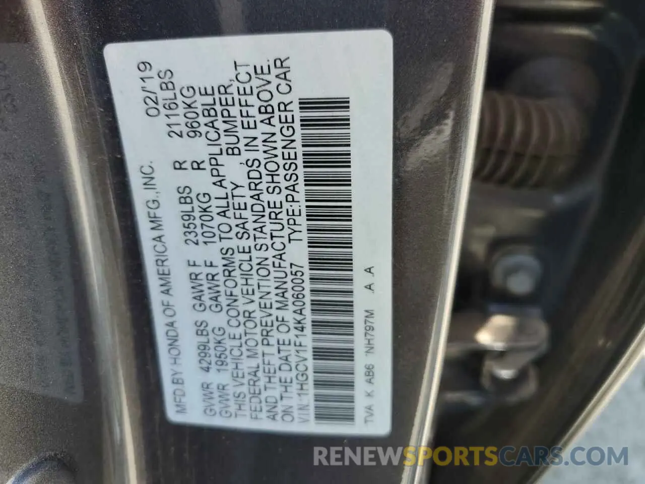 12 fotografías del automóvil dañado 1HGCV1F14KA060057 HONDA ACCORD 2019