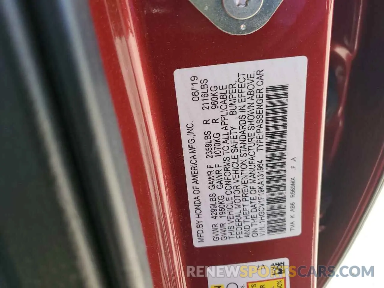 14 fotografías del automóvil dañado 1HGCV1F19KA131964 HONDA ACCORD 2019