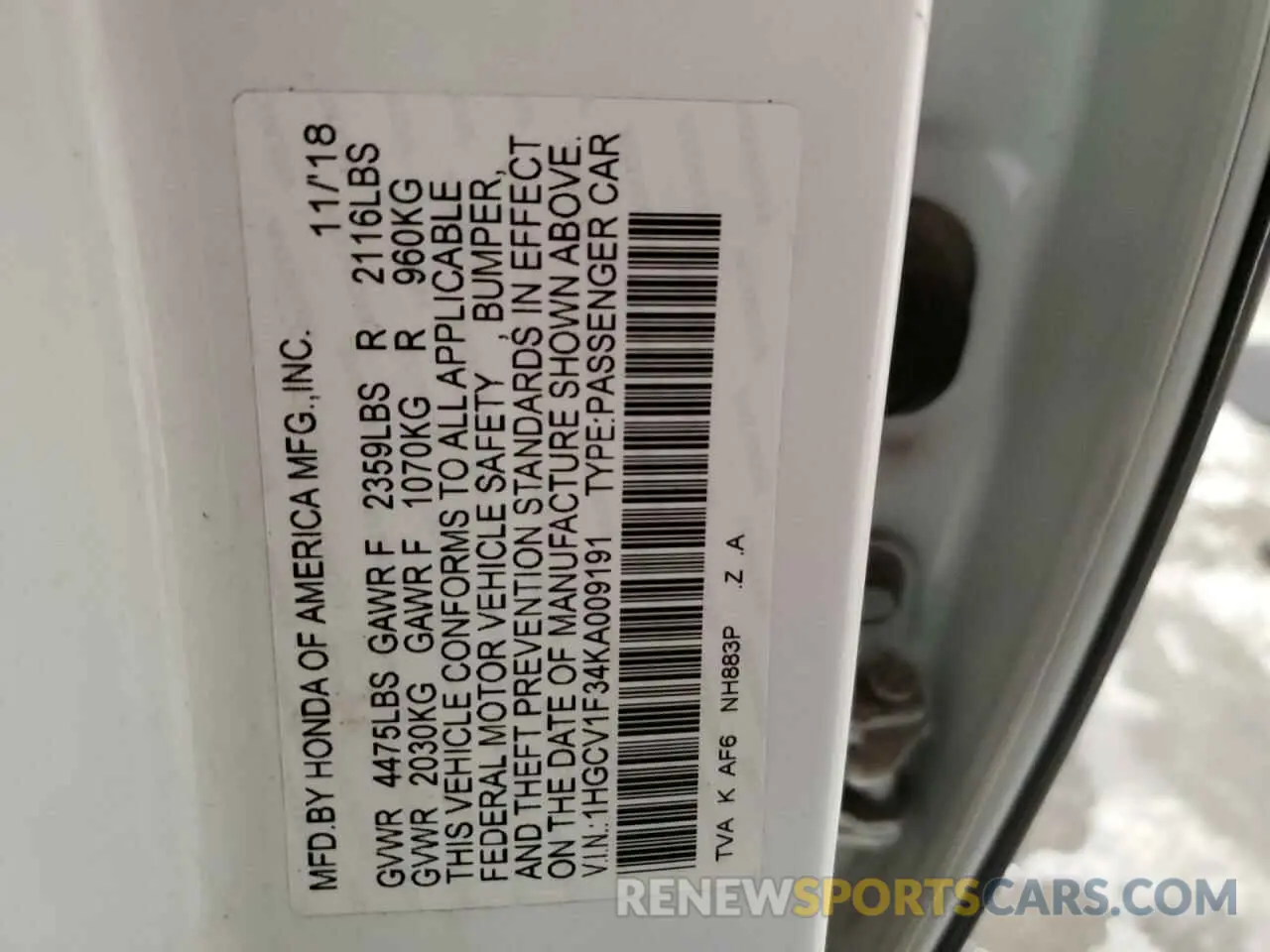15 fotografías del automóvil dañado 1HGCV1F34KA009191 HONDA ACCORD 2019