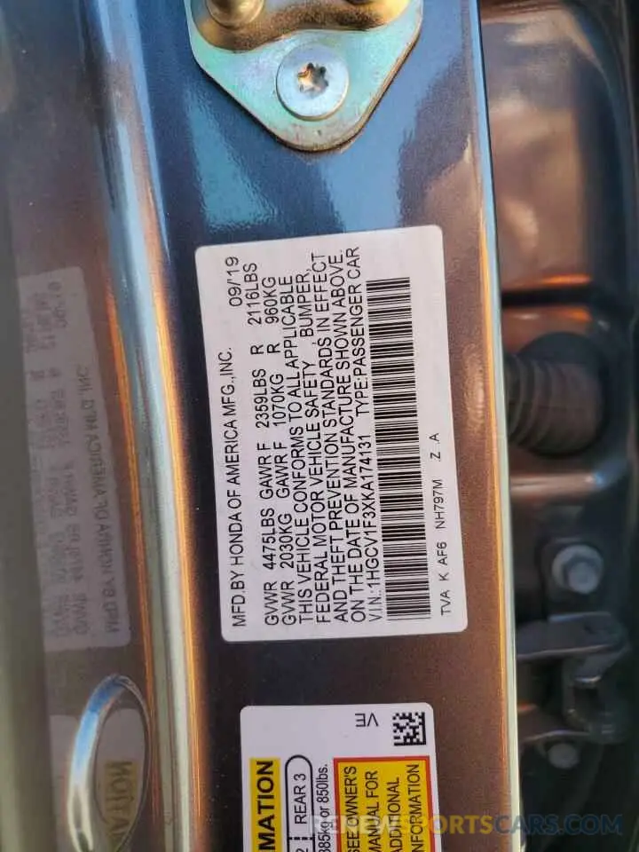 12 fotografías del automóvil dañado 1HGCV1F3XKA174131 HONDA ACCORD 2019