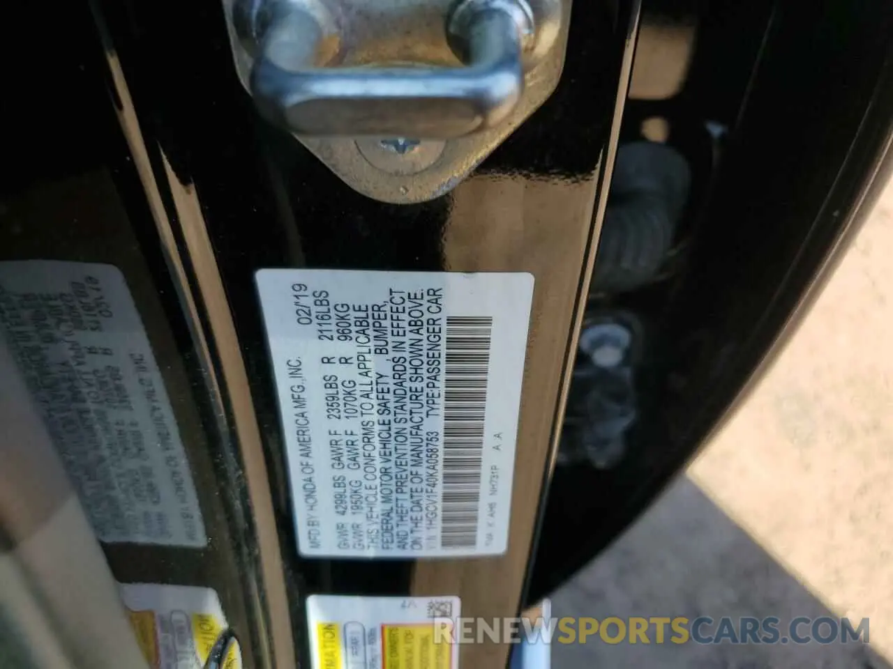 14 fotografías del automóvil dañado 1HGCV1F40KA058753 HONDA ACCORD 2019