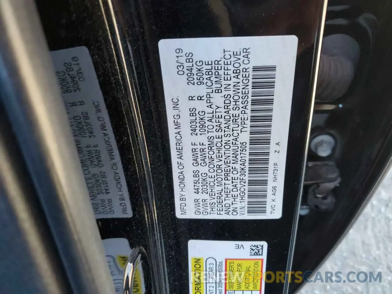 12 fotografías del automóvil dañado 1HGCV2F30KA017505 HONDA ACCORD 2019