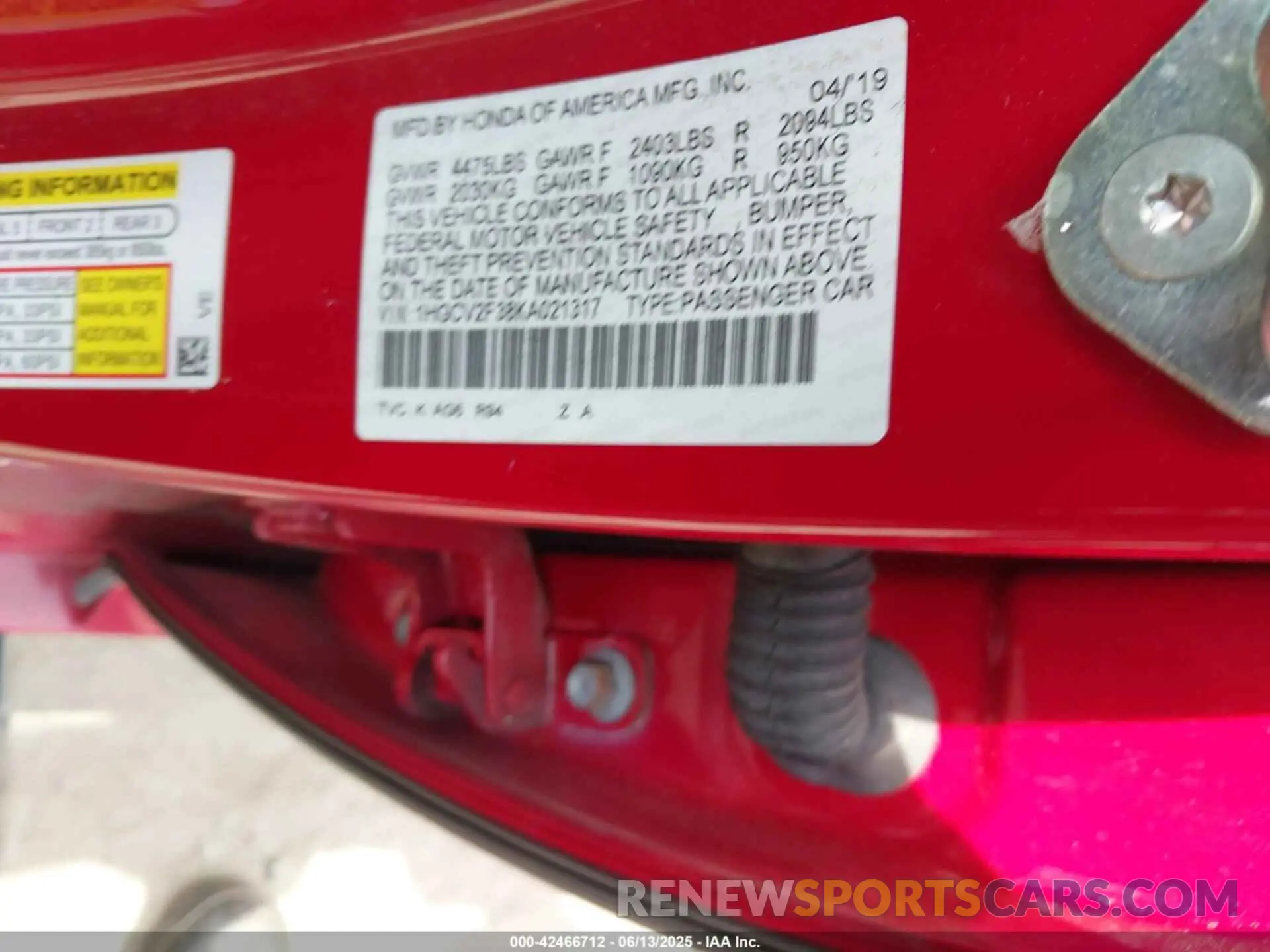 9 fotografías del automóvil dañado 1HGCV2F38KA021317 HONDA ACCORD 2019