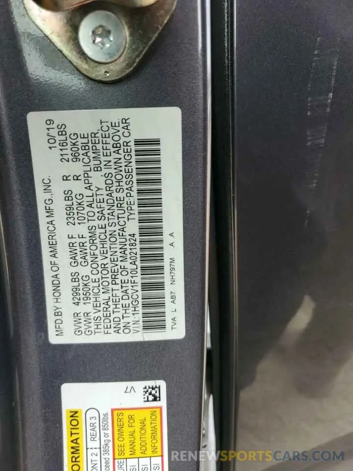 13 fotografías del automóvil dañado 1HGCV1F10LA021824 HONDA ACCORD 2020