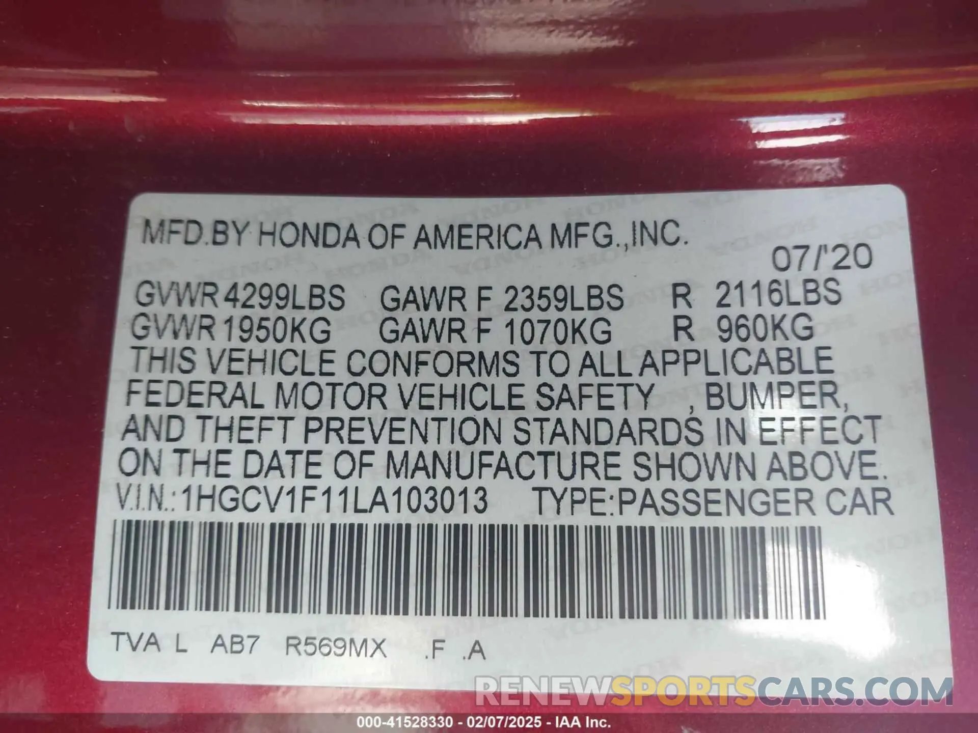 9 fotografías del automóvil dañado 1HGCV1F11LA103013 HONDA ACCORD 2020