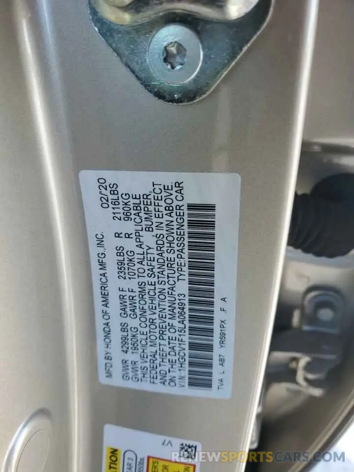 13 fotografías del automóvil dañado 1HGCV1F15LA064913 HONDA ACCORD 2020